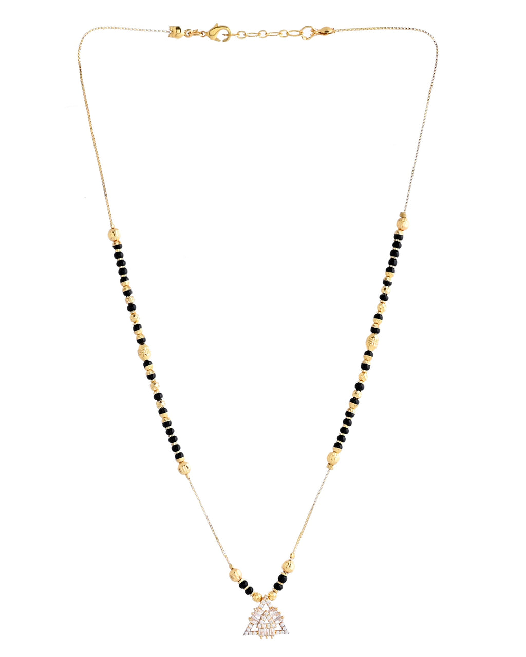 VOJ Gold-Polished Stone Studded Triangular Shaped Mangalsutra | Grocsy