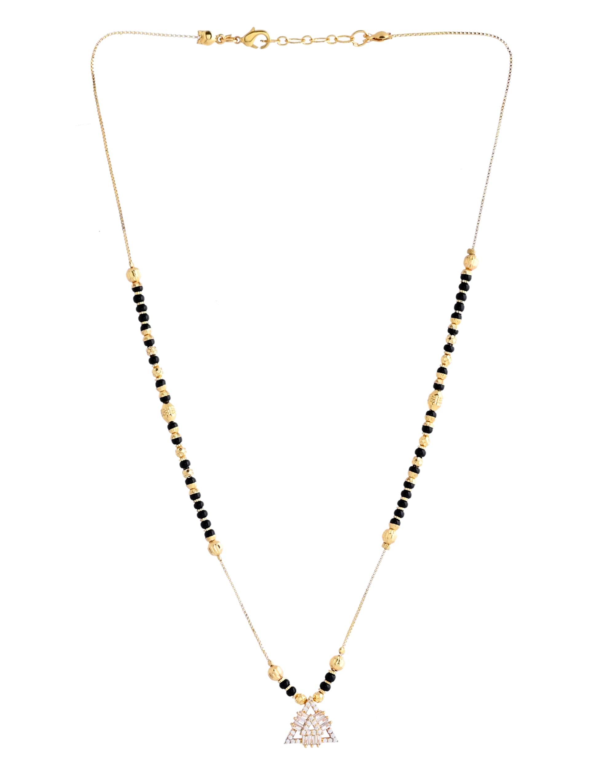 VOJ Gold-Polished Stone Studded Triangular Shaped Mangalsutra | Grocsy