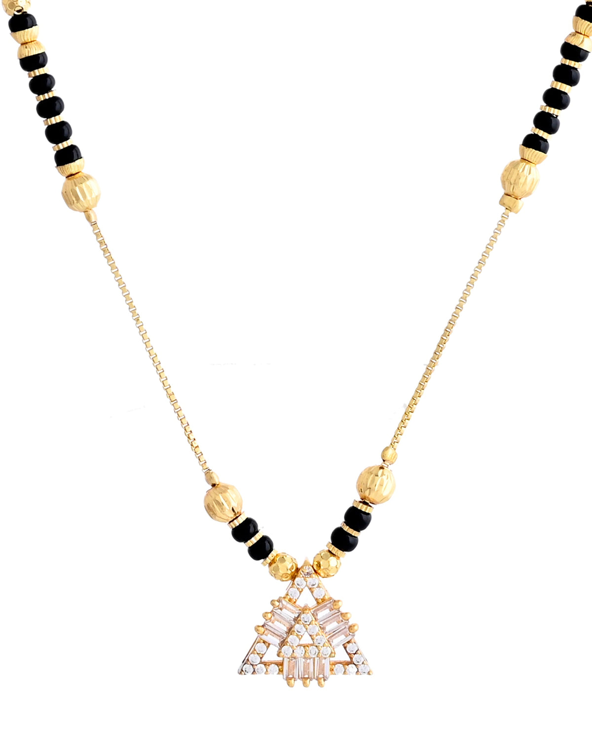 VOJ Gold-Polished Stone Studded Triangular Shaped Mangalsutra | Grocsy
