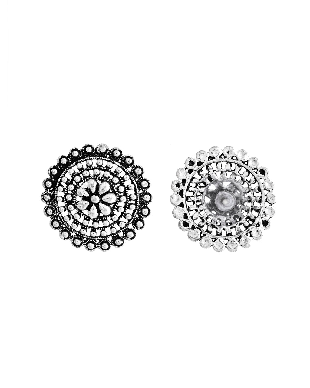 VOJ Silver Plated Oxidized Choker With Earrings Set | Grocsy