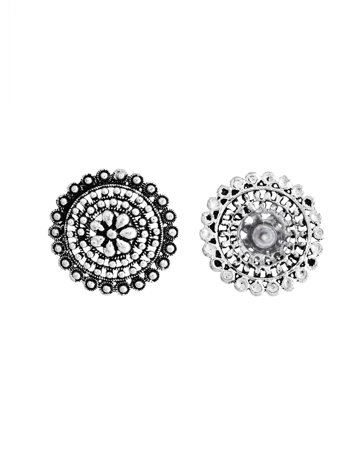 VOJ Silver Plated Oxidized Choker With Earrings Set | Grocsy