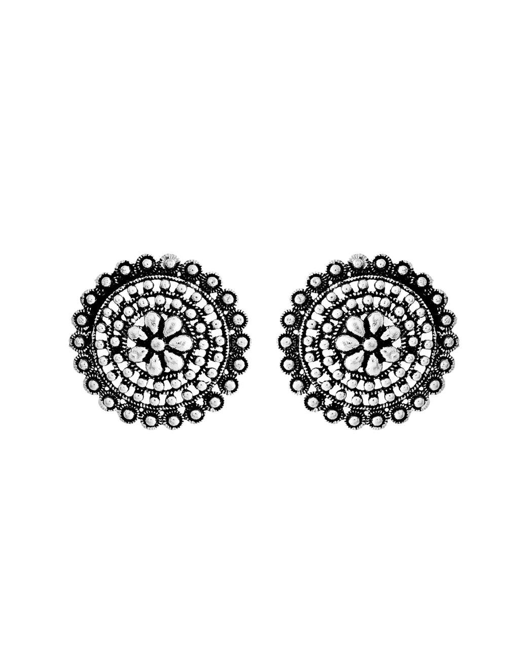 VOJ Silver Plated Oxidized Choker With Earrings Set | Grocsy