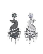VOJ Silver Plated Oxidized Peacock Shaped Long Earrings | Grocsy