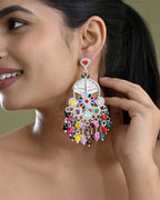 VOJ Multi Colour Beaded Long Chanbali Earrings