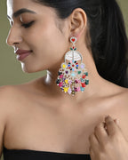 VOJ Multi Colour Beaded Long Chanbali Earrings