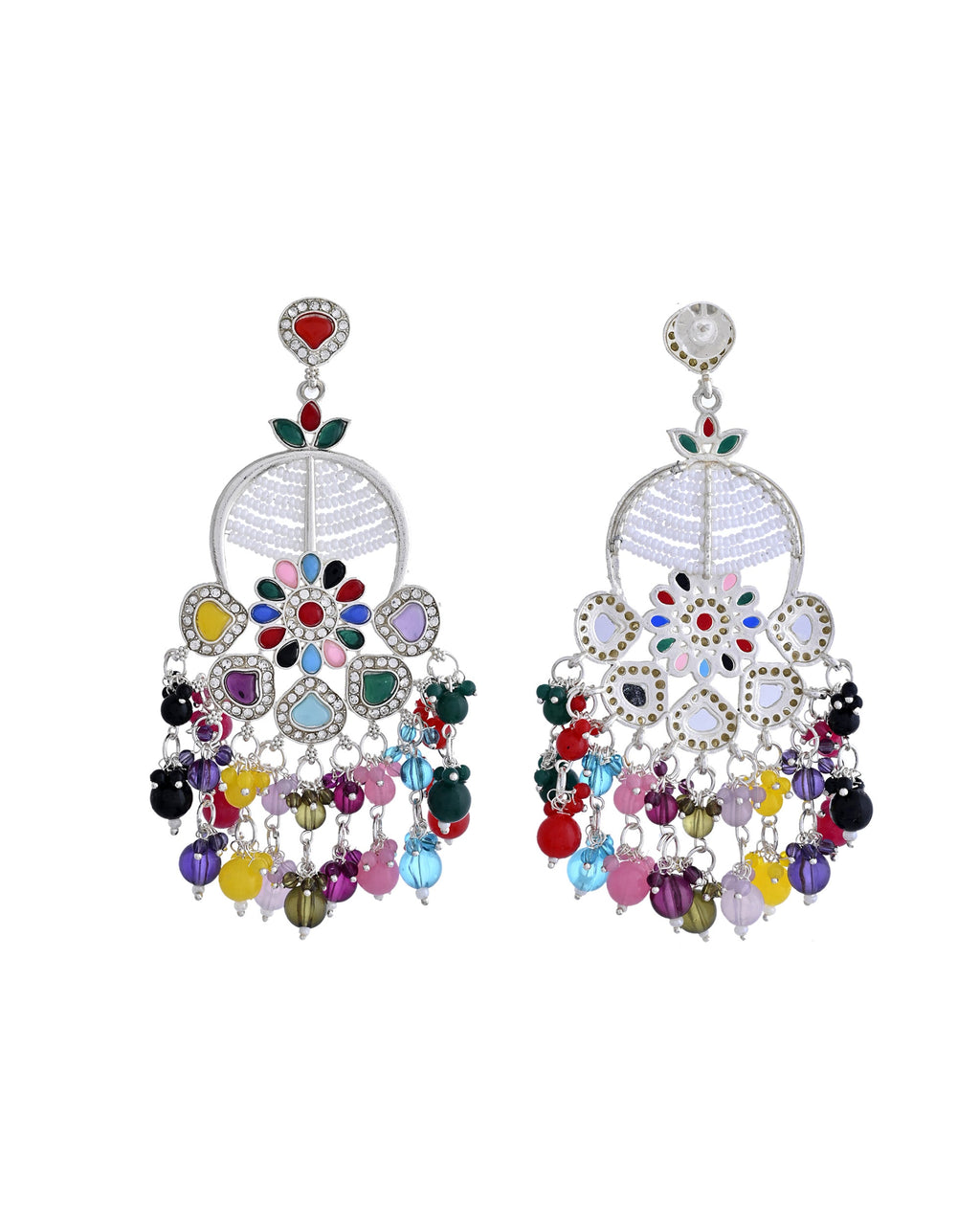 VOJ Multi Colour Beaded Long Chanbali Earrings