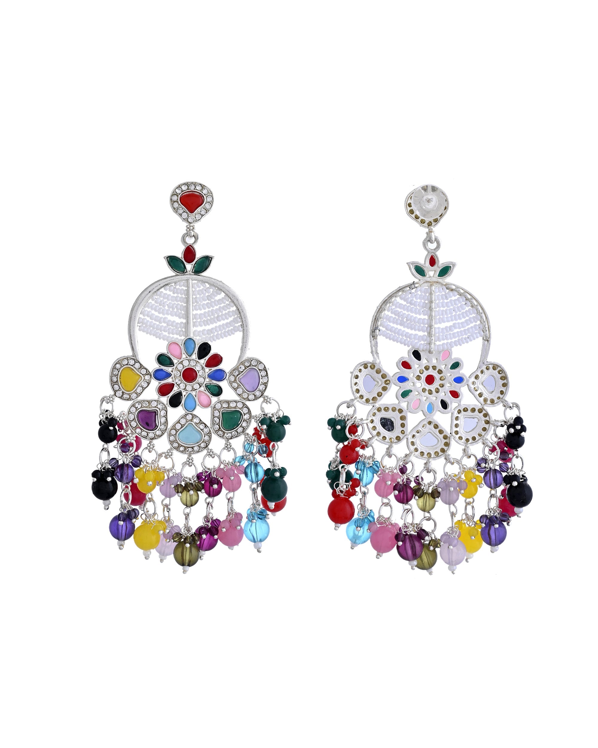 VOJ Multi Colour Beaded Long Chanbali Earrings