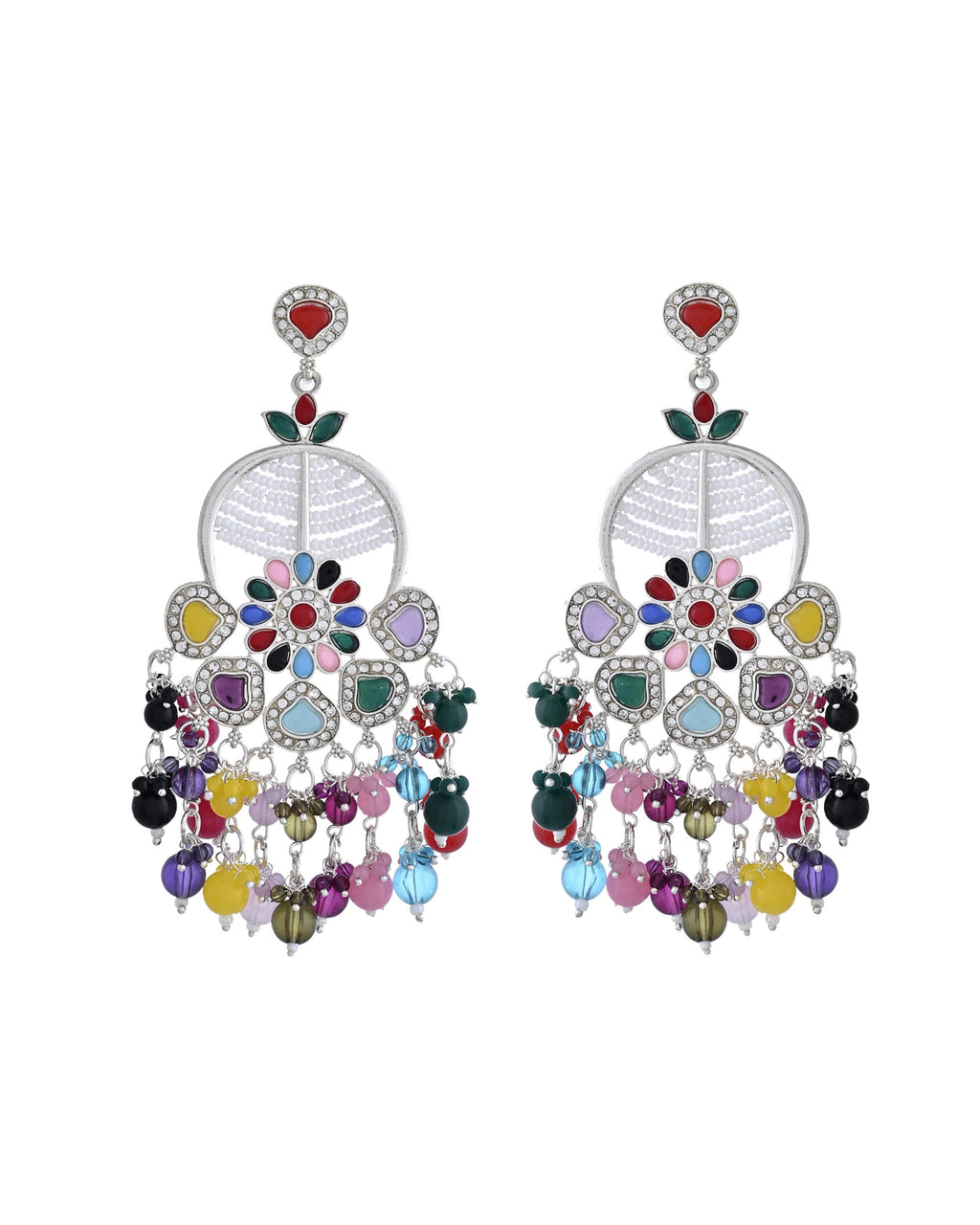 VOJ Multi Colour Beaded Long Chanbali Earrings