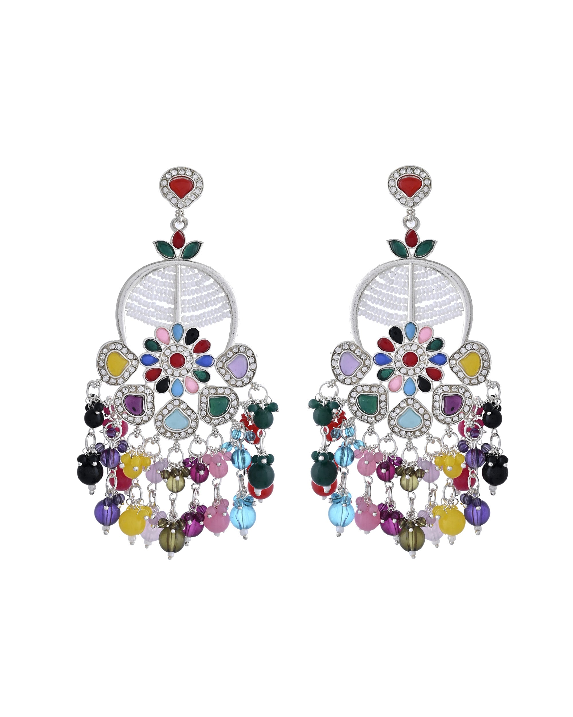 VOJ Multi Colour Beaded Long Chanbali Earrings