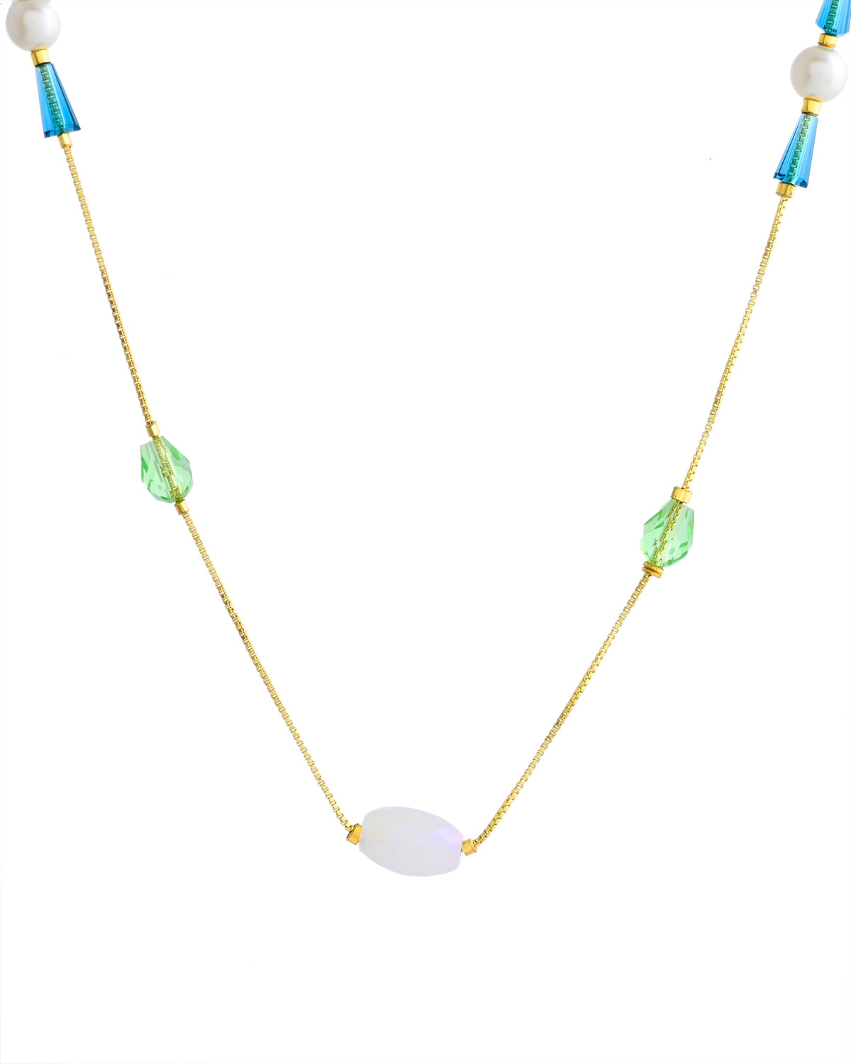 VOJ Gold-Polished Green Beaded Chain For Women | Grocsy