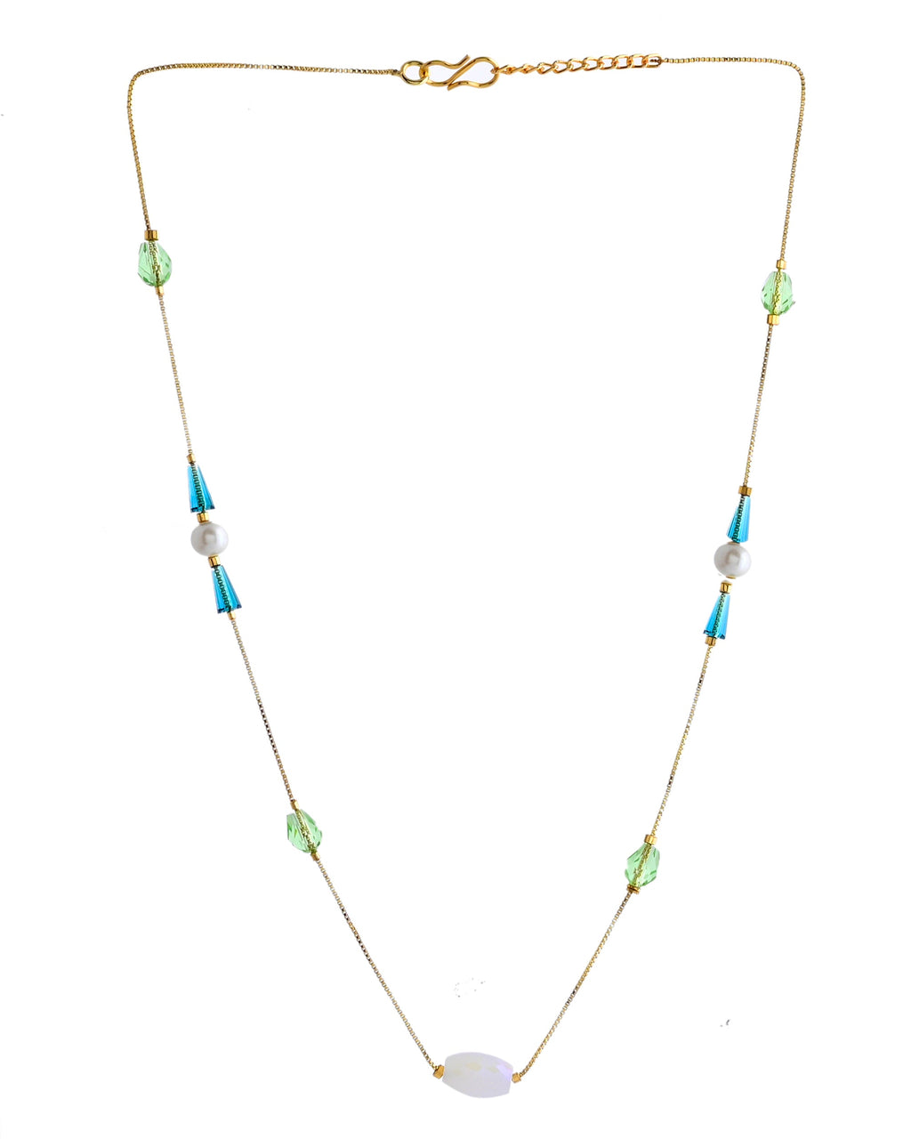 VOJ Gold-Polished Green Beaded Chain For Women | Grocsy