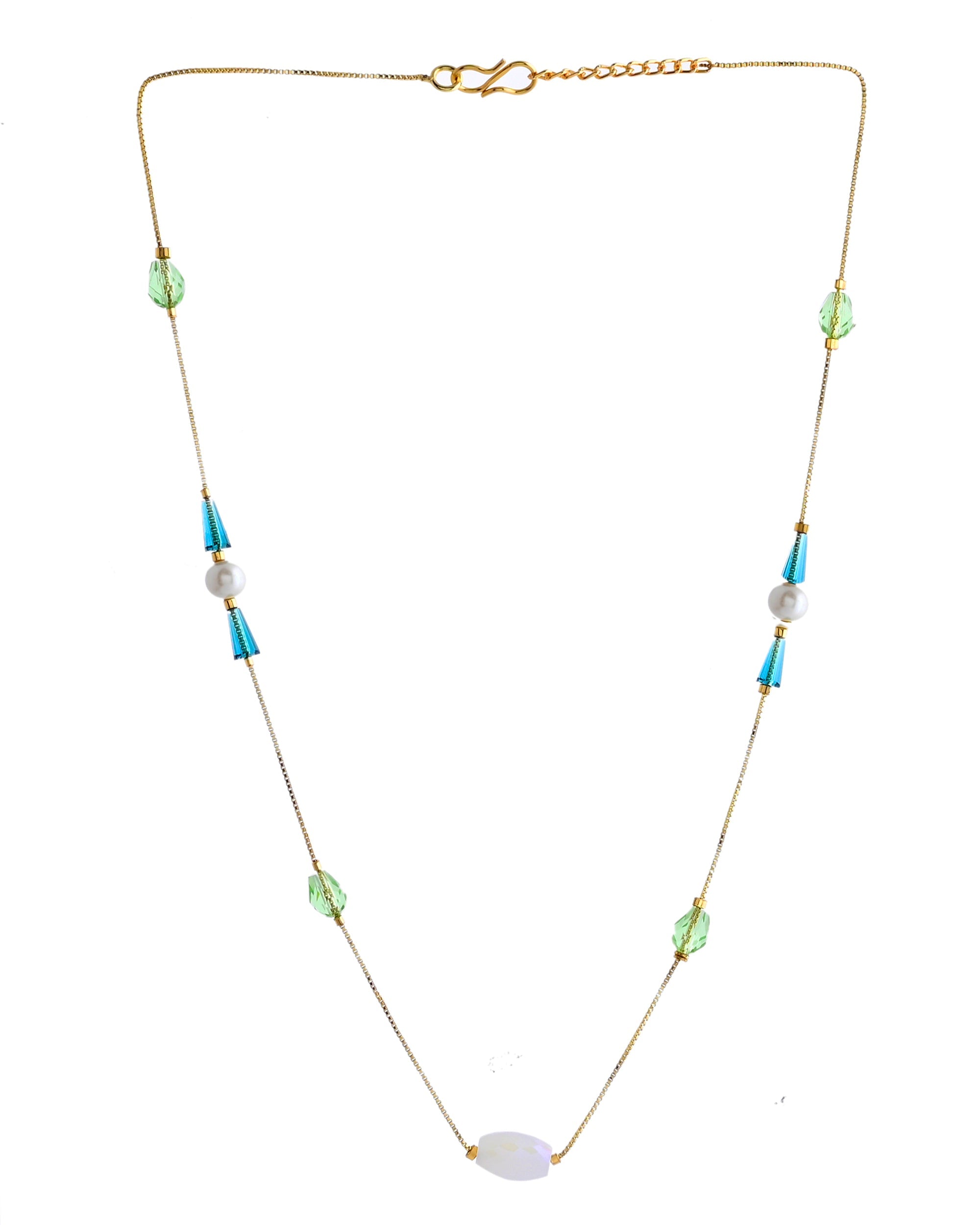 VOJ Gold-Polished Green Beaded Chain For Women | Grocsy