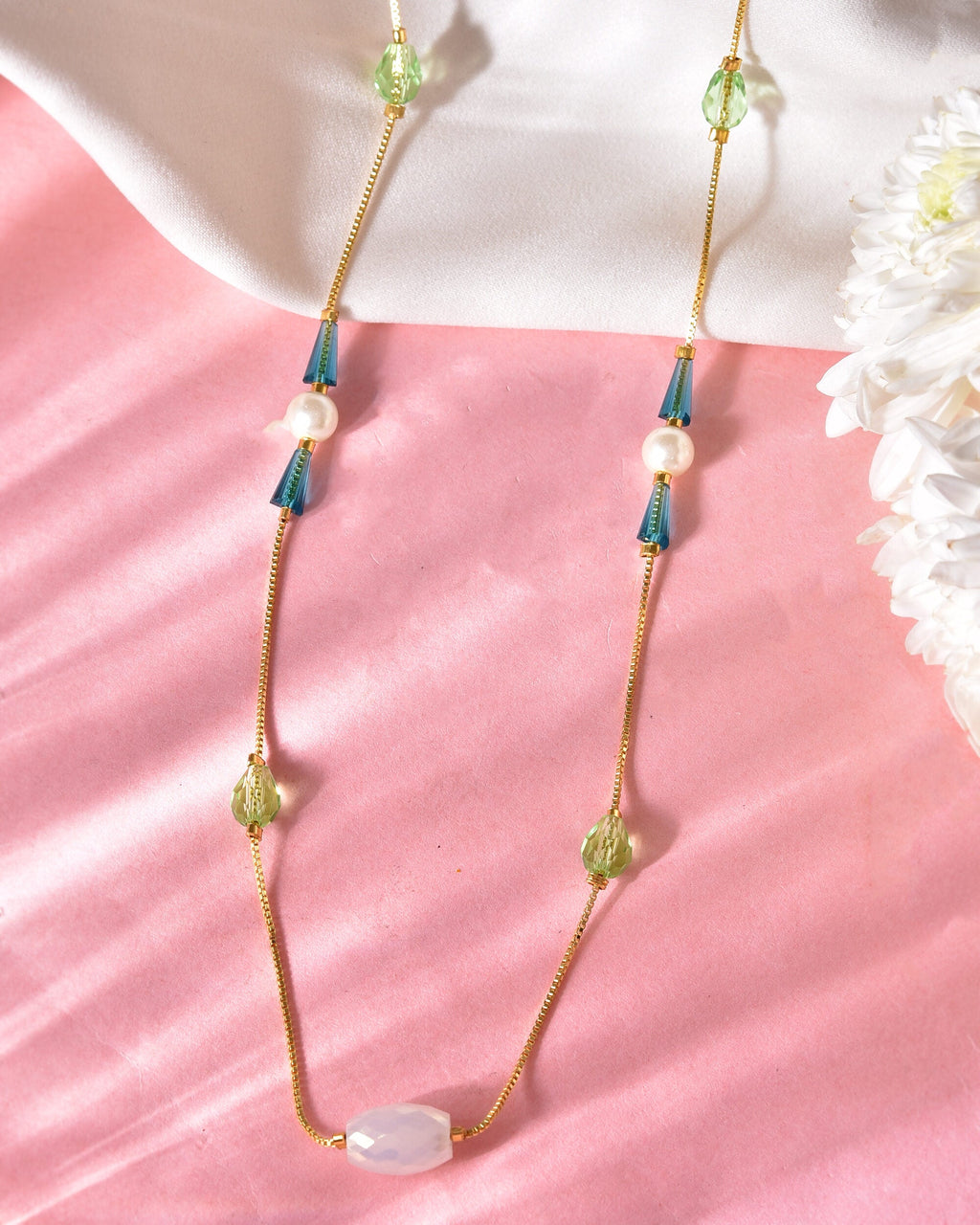 VOJ Gold-Polished Green Beaded Chain For Women | Grocsy