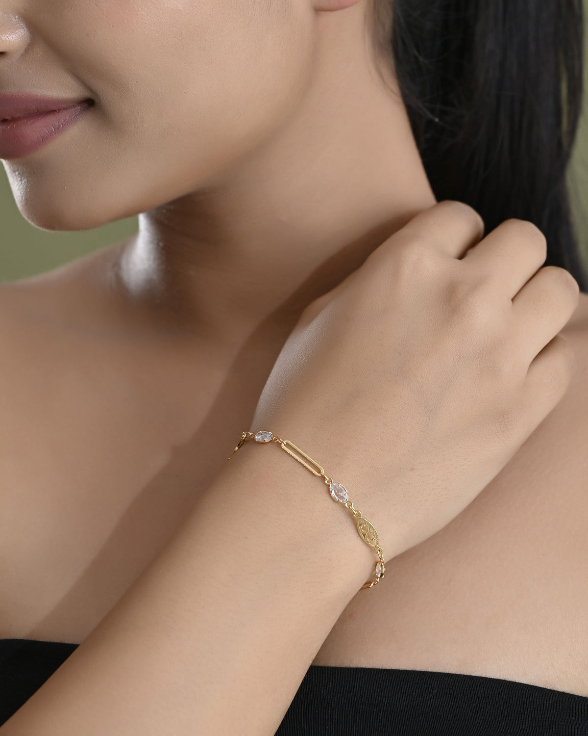 VOJ Gold-Polished Stone Studded Designer Women's Bracelet | Grocsy