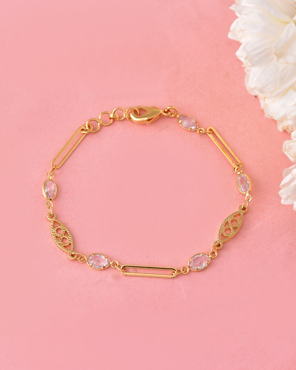 VOJ Gold-Polished Stone Studded Designer Women's Bracelet | Grocsy