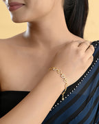 VOJ Gold-Polished Heart Shapped AD Stone Studded Women's Bracelet | Grocsy