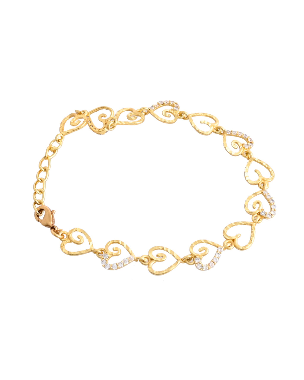 VOJ Gold-Polished Heart Shapped AD Stone Studded Women's Bracelet | Grocsy