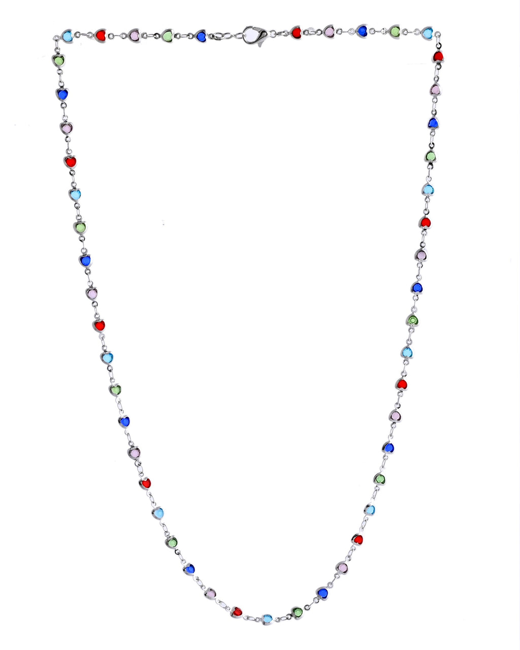 VOJ Silver Plated Multi Colour Stone Heart Shape Chain | Grocsy