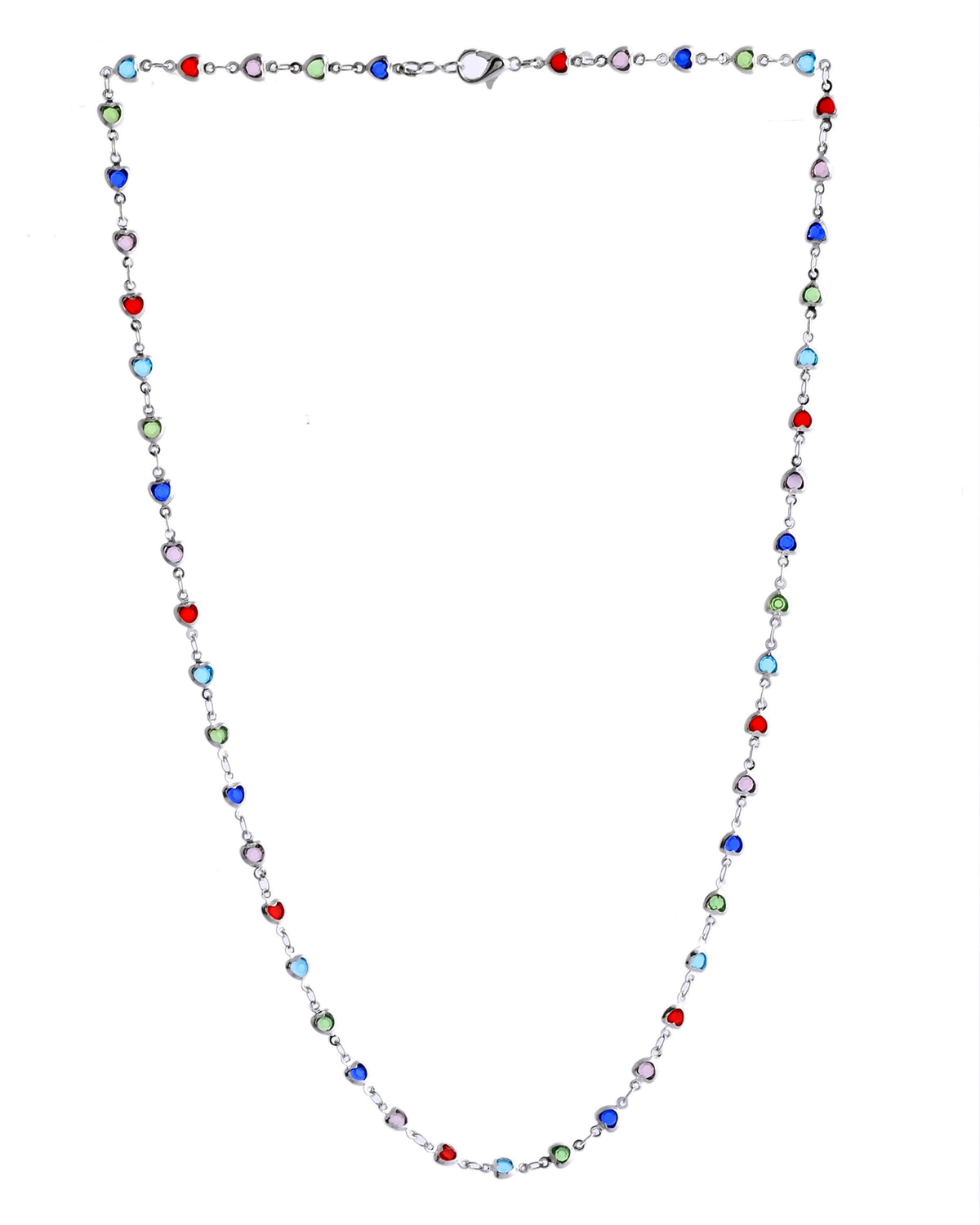 VOJ Silver Plated Multi Colour Stone Heart Shape Chain | Grocsy