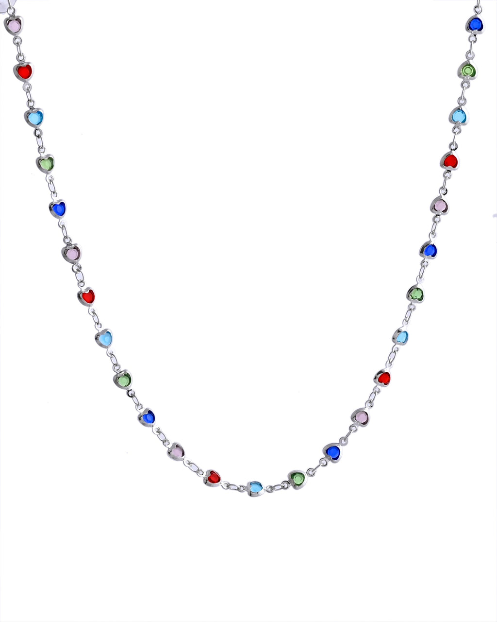 VOJ Silver Plated Multi Colour Stone Heart Shape Chain | Grocsy