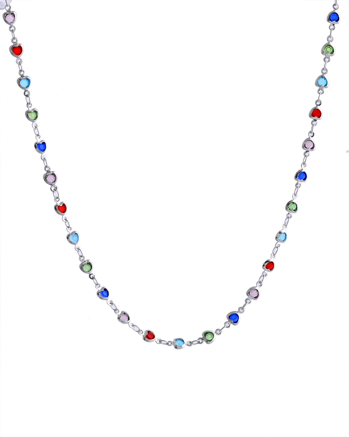 VOJ Silver Plated Multi Colour Stone Heart Shape Chain | Grocsy