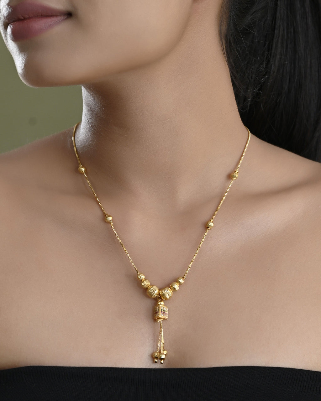 VOJ Gold-Polished Stainless Steel Multi Color Stone Studded Chain For Women | Grocsy