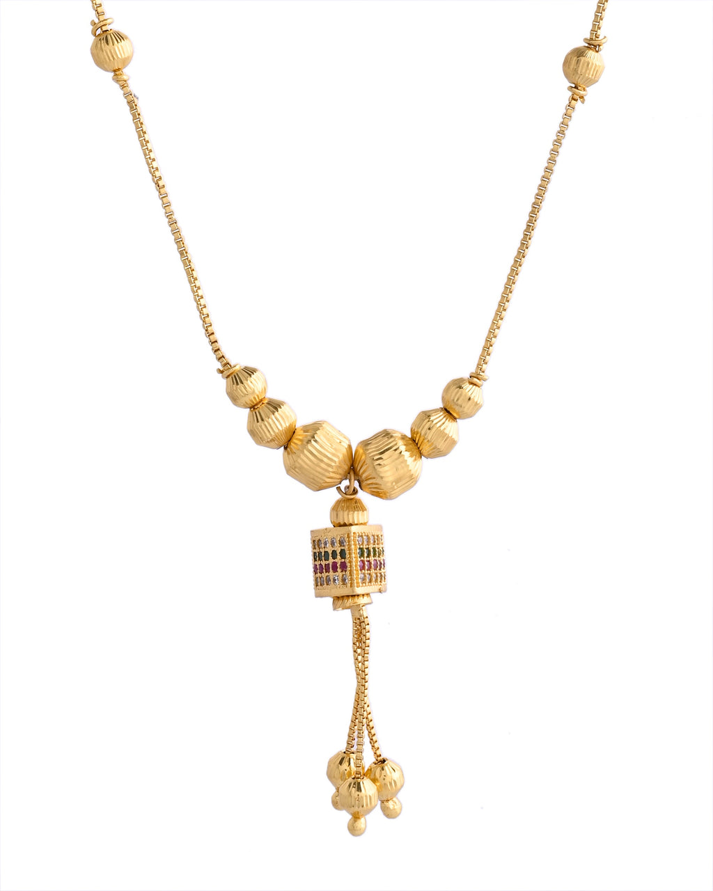 VOJ Gold-Polished Stainless Steel Multi Color Stone Studded Chain For Women | Grocsy