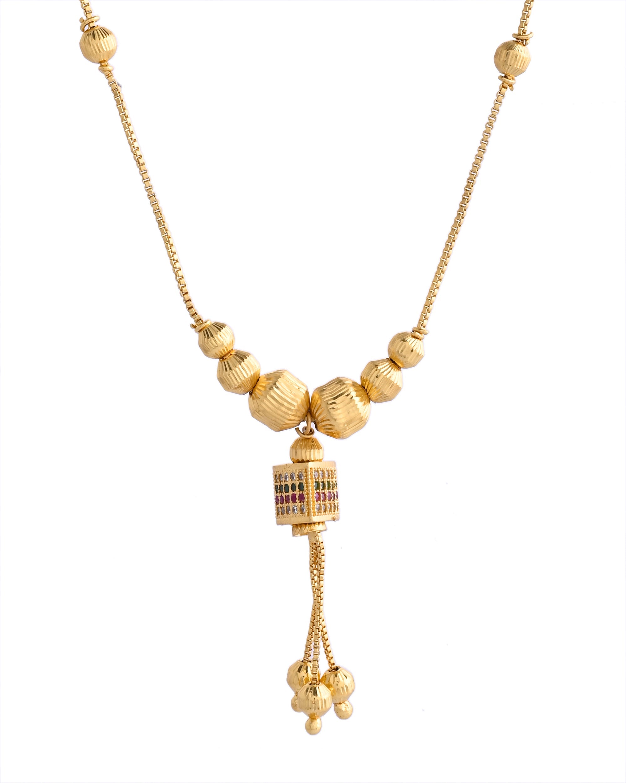 VOJ Gold-Polished Stainless Steel Multi Color Stone Studded Chain For Women | Grocsy