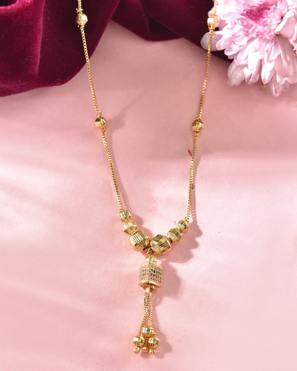VOJ Gold-Polished Stainless Steel Multi Color Stone Studded Chain For Women | Grocsy
