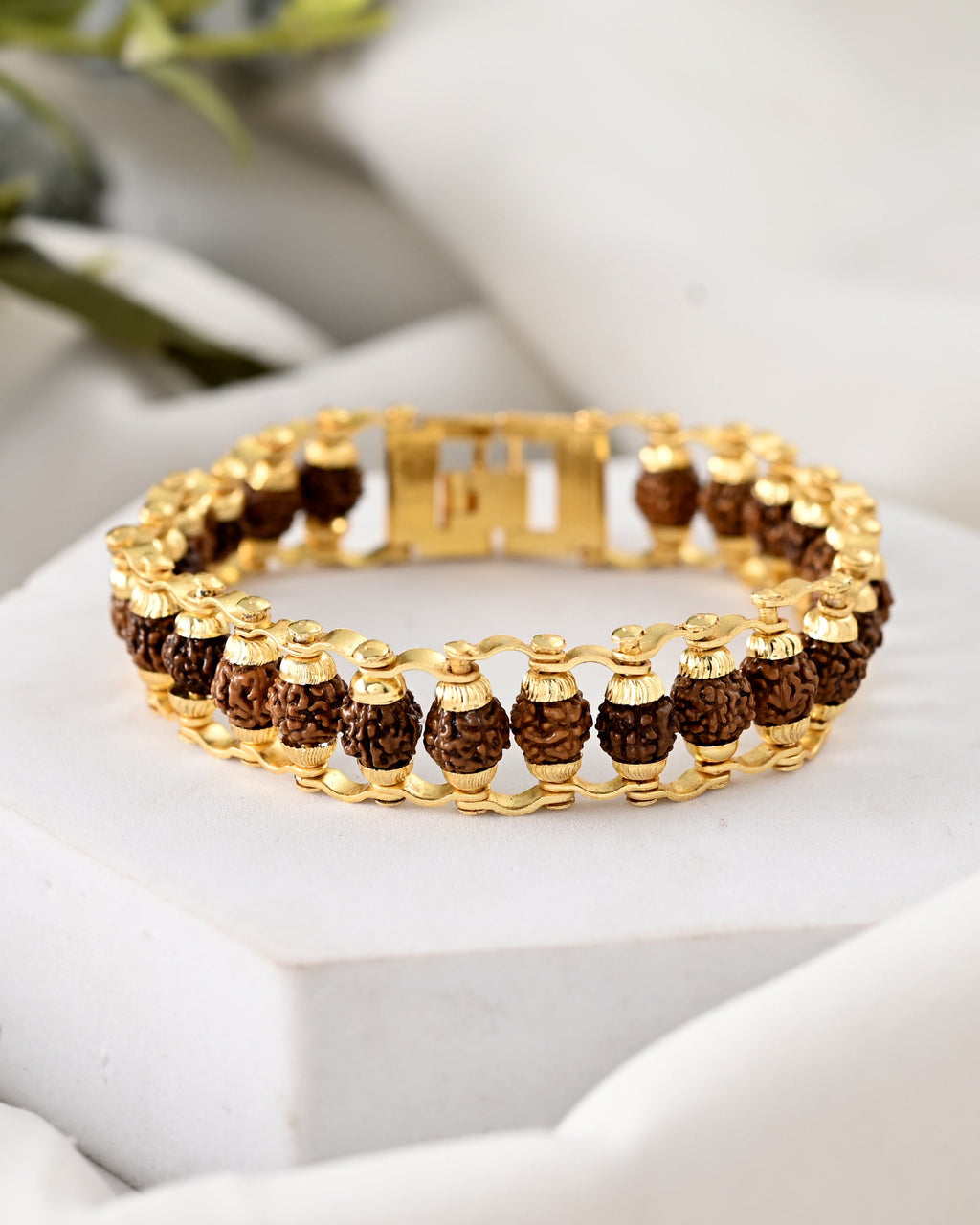 VOJ Gold-Polished Rudraksha Men's Bracelet