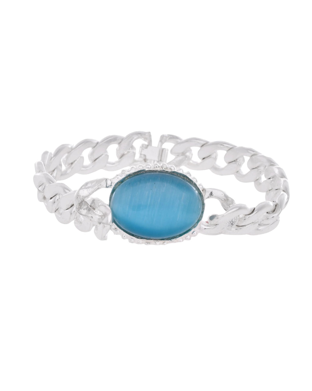 VOJ Silver Plated Blue Stone Men's Bracelet