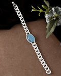 VOJ Silver Plated Blue Stone Men's Bracelet