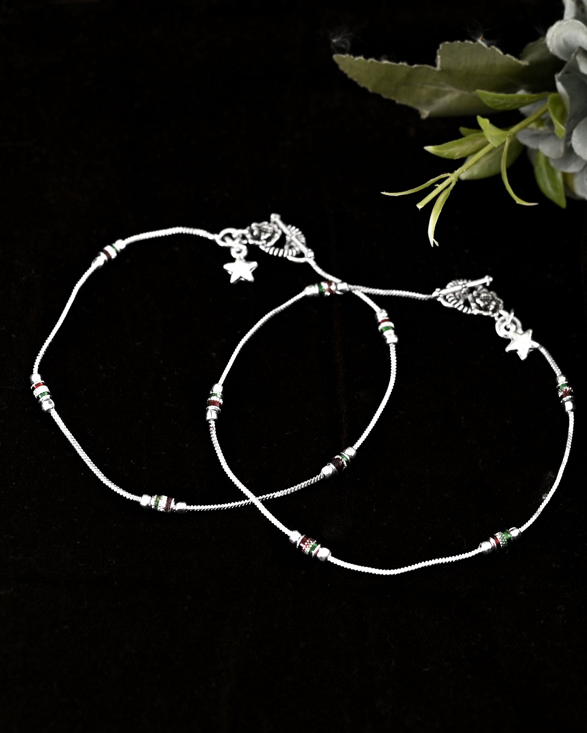 VOJ Set of 2 Silver Plated Elegent Anklet | Grocsy