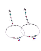 VOJ Set of 2 Silver Toned Meenakari Anklet With Toe Ring | Grocsy