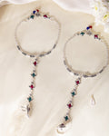 VOJ Set of 2 Silver Toned Meenakari Anklet With Toe Ring | Grocsy