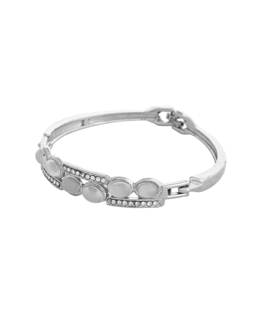 VOJ Silver Plated Stone Studded Kada Bracelet