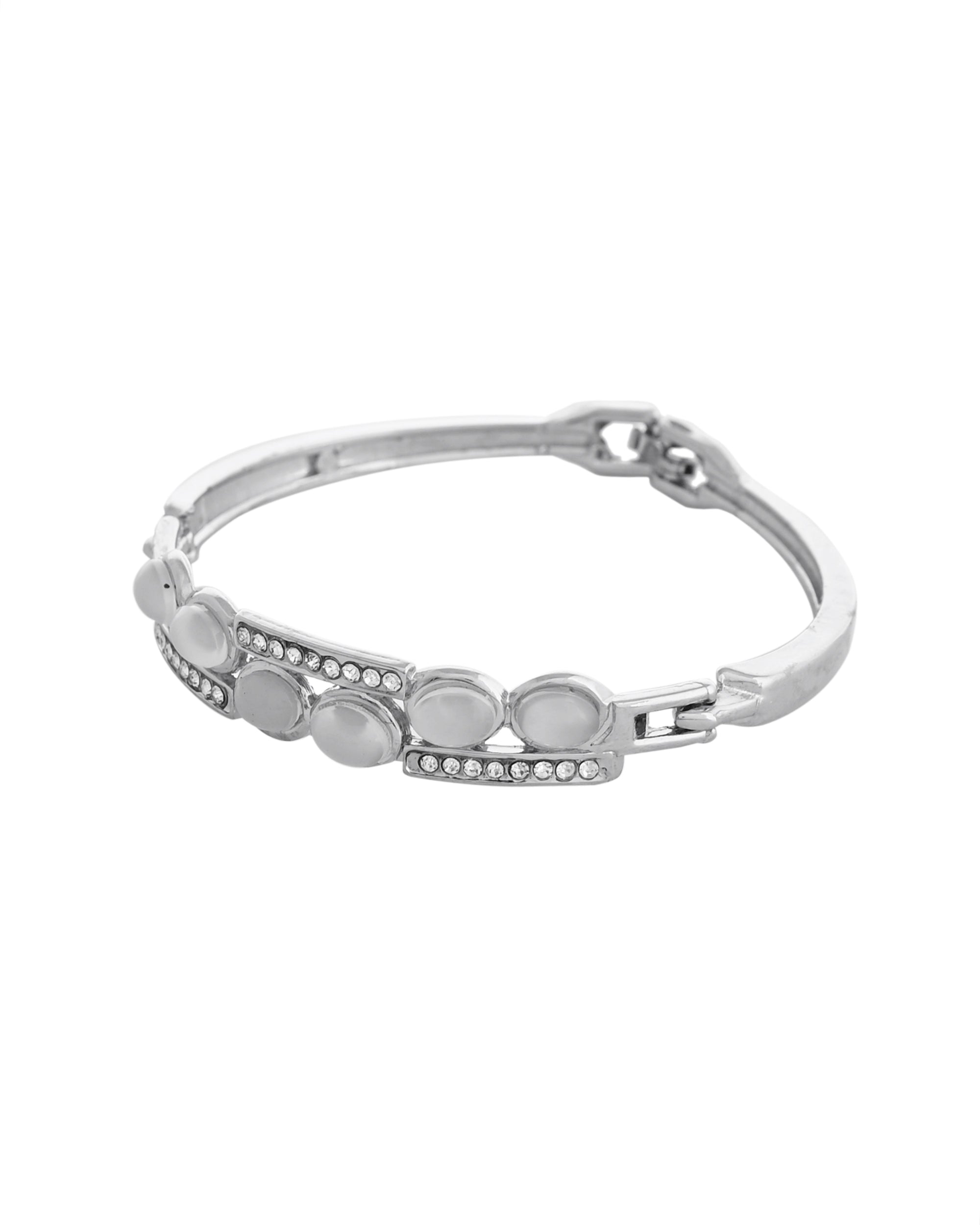 VOJ Silver Plated Stone Studded Kada Bracelet