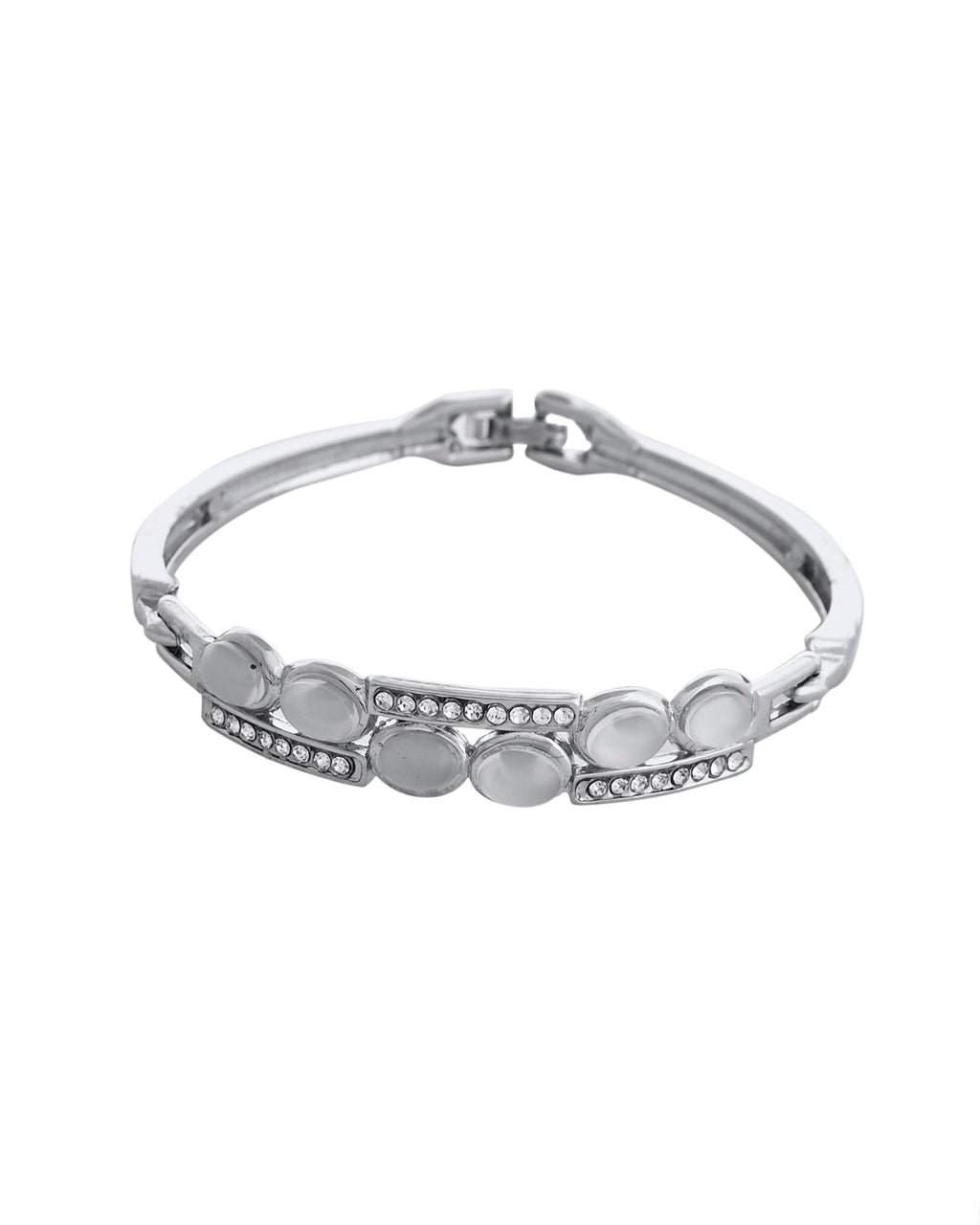VOJ Silver Plated Stone Studded Kada Bracelet