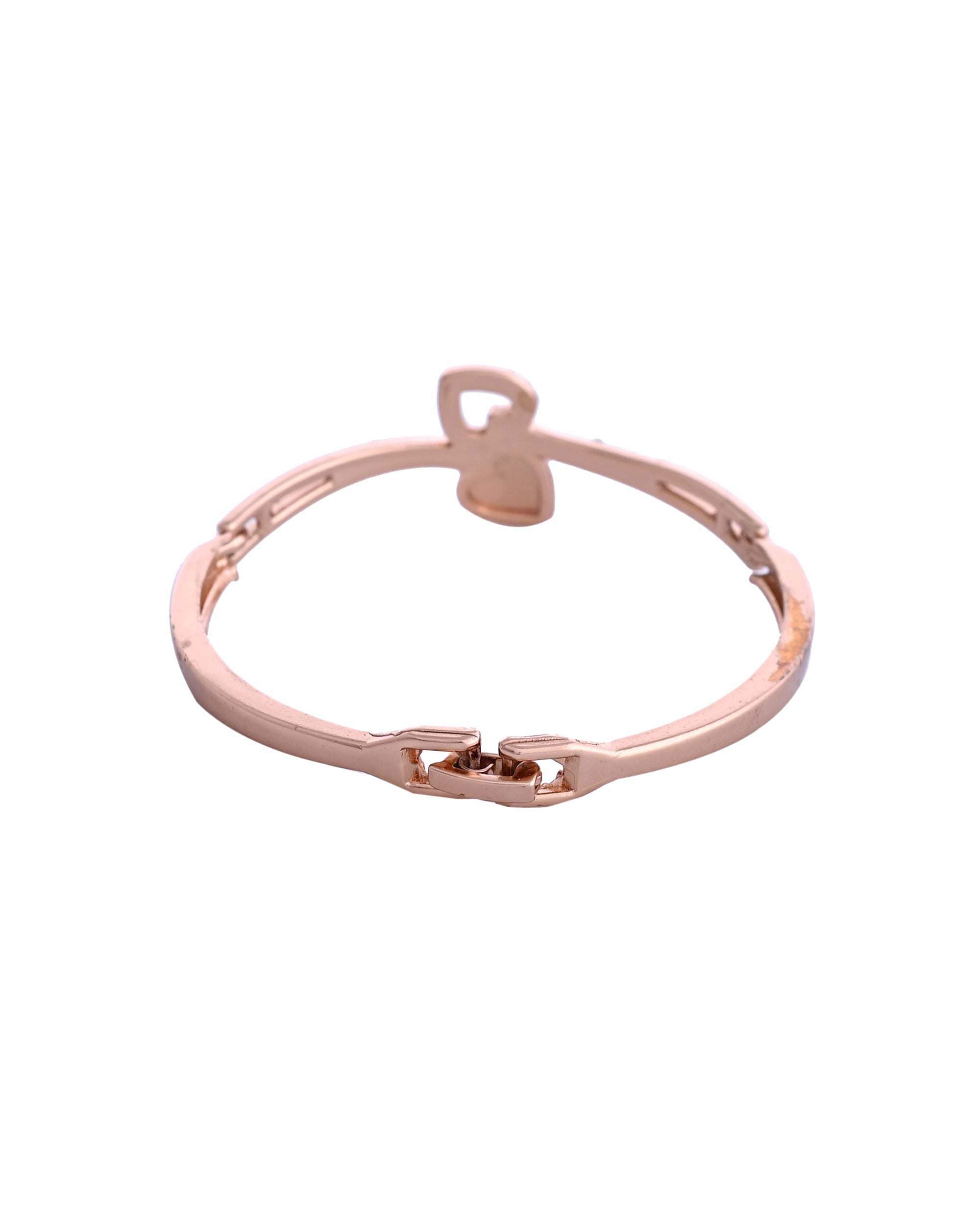 VOJ Gold-Polished Heart Shaped Stone Studded Kada Bracelet