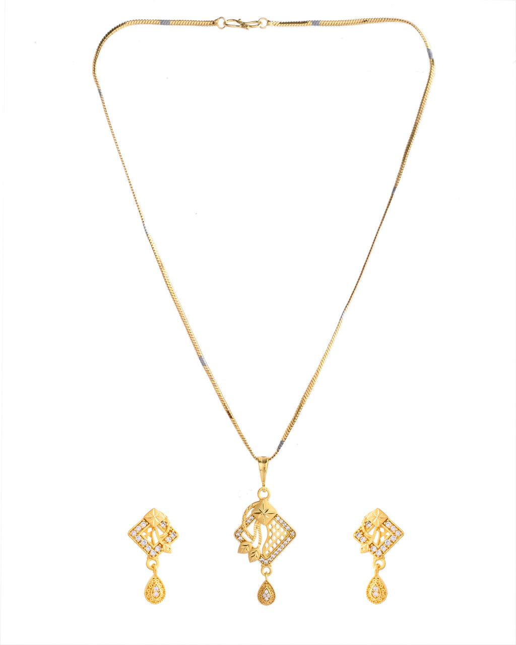 VOJ Gold-Polished AD Stone Studded Geometrical Design Chain Set | Grocsy