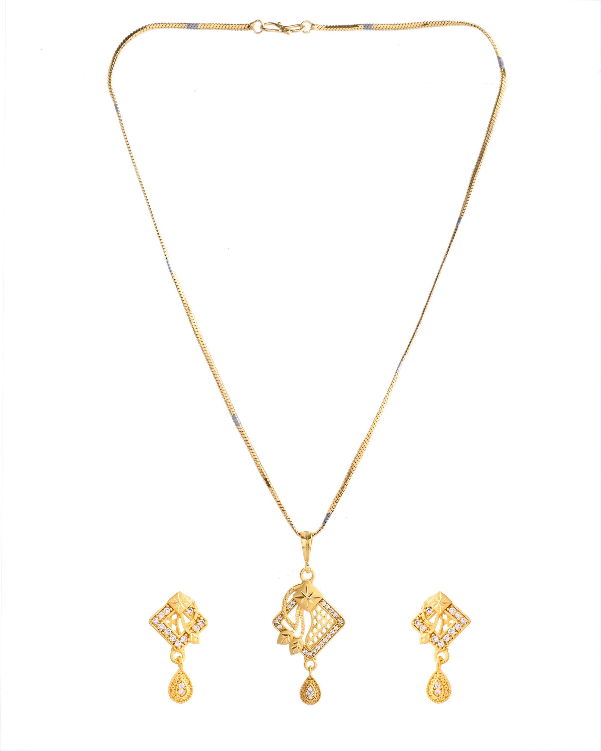 VOJ Gold-Polished AD Stone Studded Geometrical Design Chain Set | Grocsy