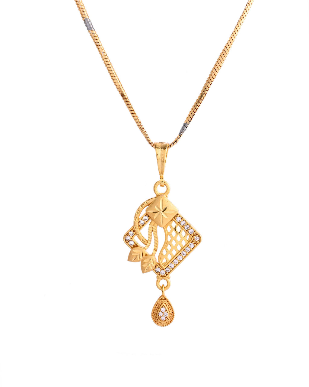 VOJ Gold-Polished AD Stone Studded Geometrical Design Chain Set | Grocsy