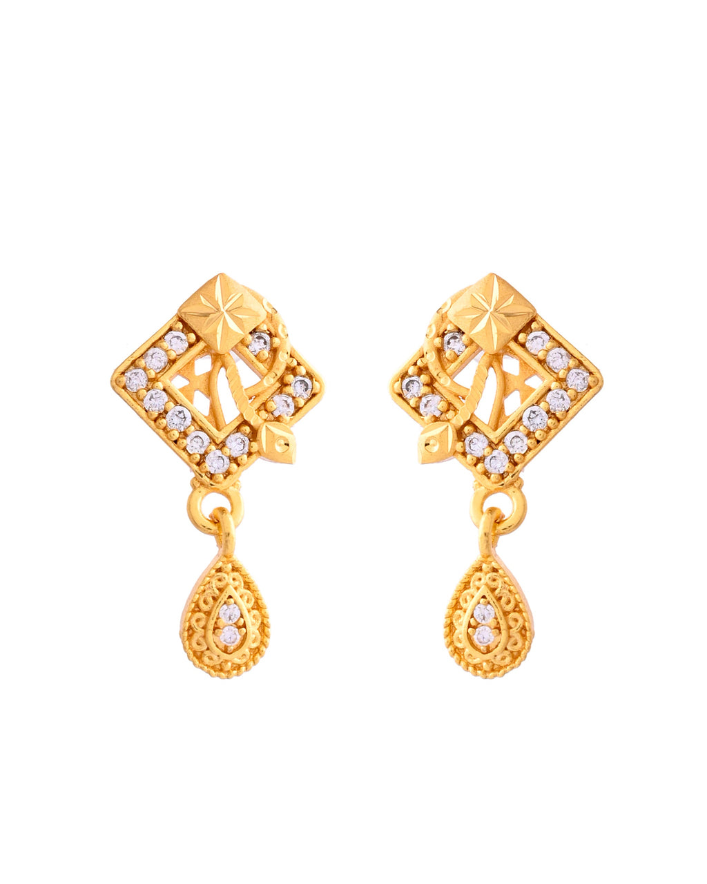 VOJ Gold-Polished AD Stone Studded Geometrical Design Chain Set | Grocsy