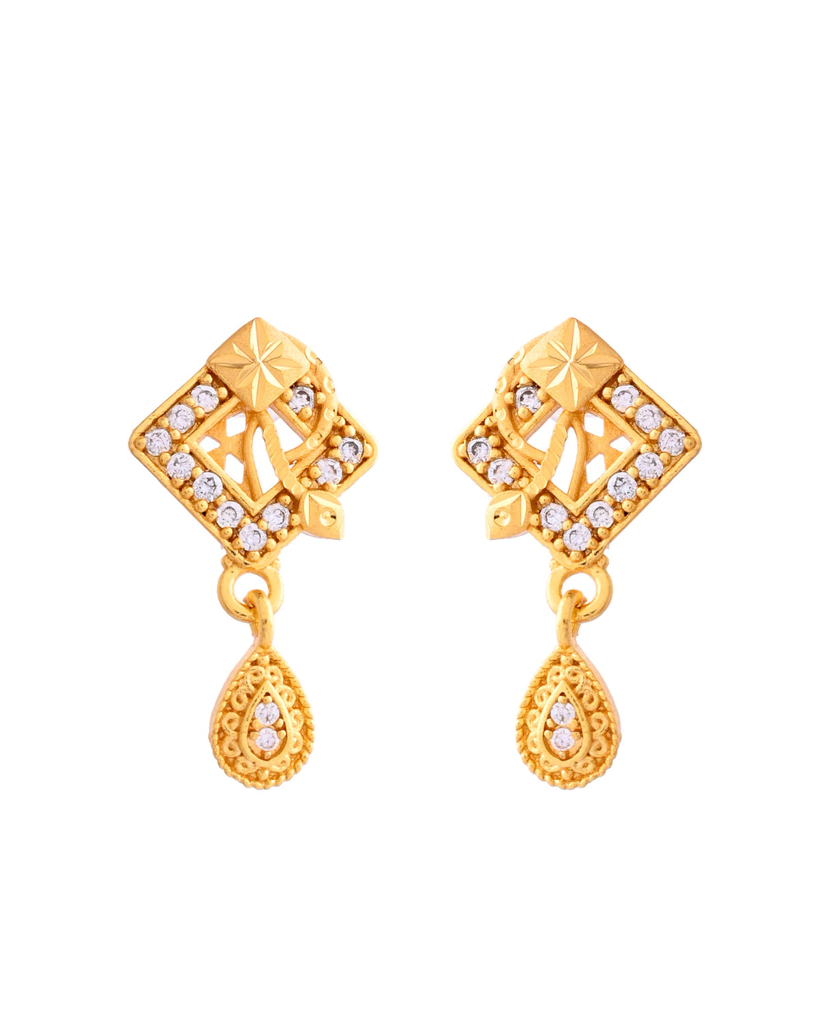 VOJ Gold-Polished AD Stone Studded Geometrical Design Chain Set | Grocsy
