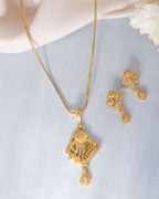 VOJ Gold-Polished AD Stone Studded Geometrical Design Chain Set | Grocsy
