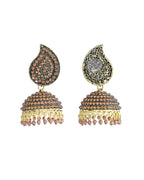 VOJ Gold Toned Stone Studded Done Shaped Jhumka Earrings