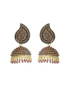 VOJ Gold Toned Stone Studded Done Shaped Jhumka Earrings