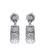 VOJ Silver Toned Stone Studded Jhumka Earrings