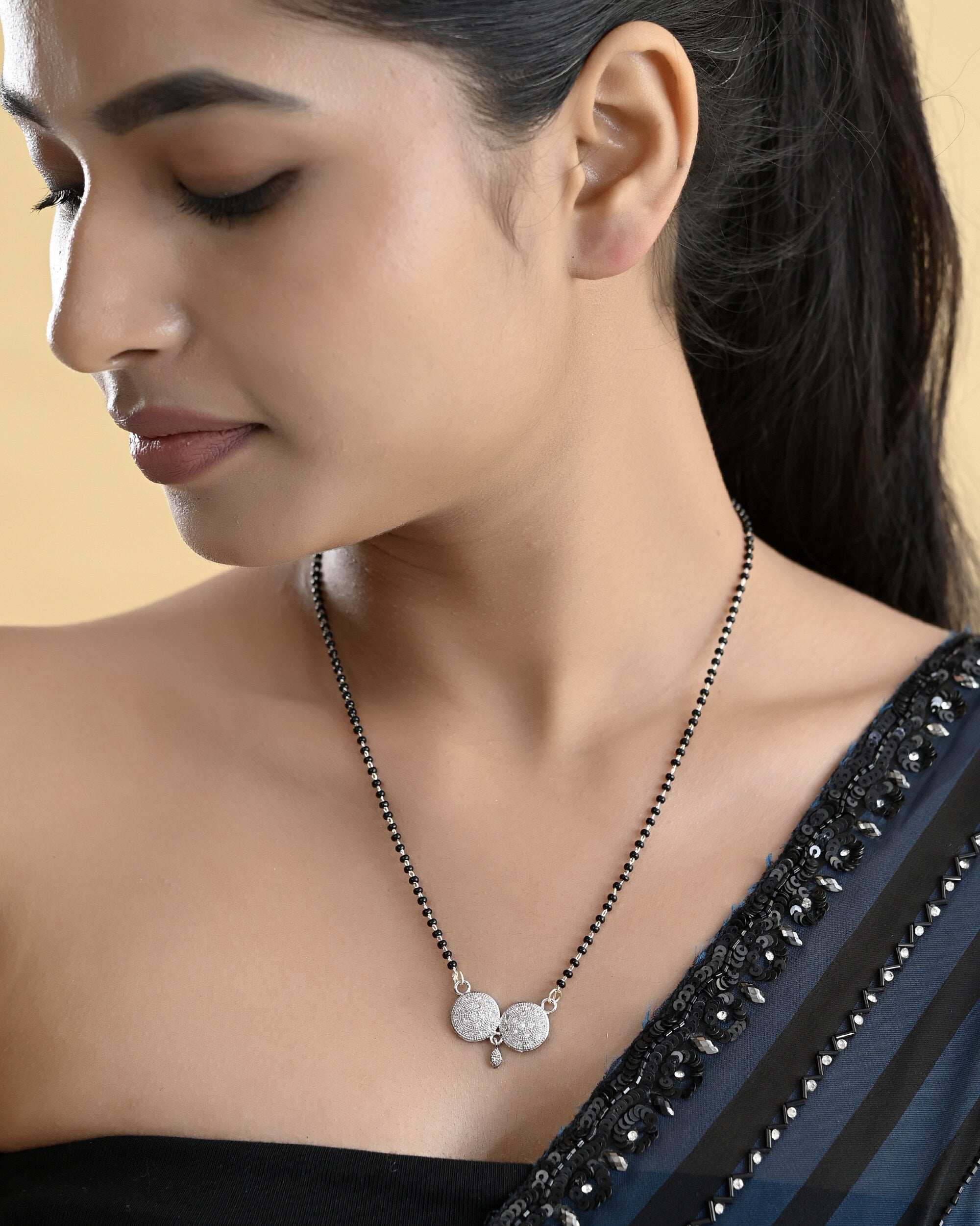 VOJ Silver Plated Stone Studded Elegent Mangalsutra | Grocsy