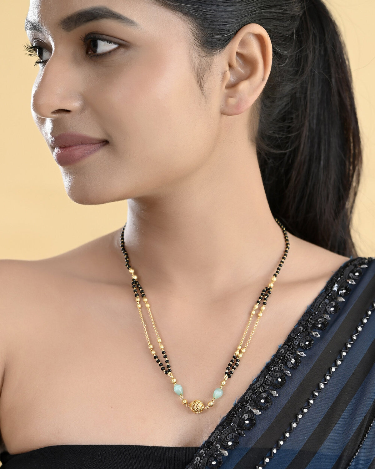 VOJ Gold-Polished Beads Studded MangalSutra | Grocsy